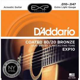 D'Addario EXP10 Coated 80/20 Bronze, Extra Light, 10-47 Takım Tel - Akustik gitar teli 010-047