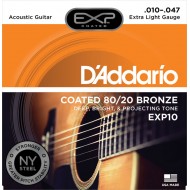 D'Addario EXP10 Coated 80/20 Bronze, Extra Light, 10-47 Takım Tel - Akustik gitar teli 010-047