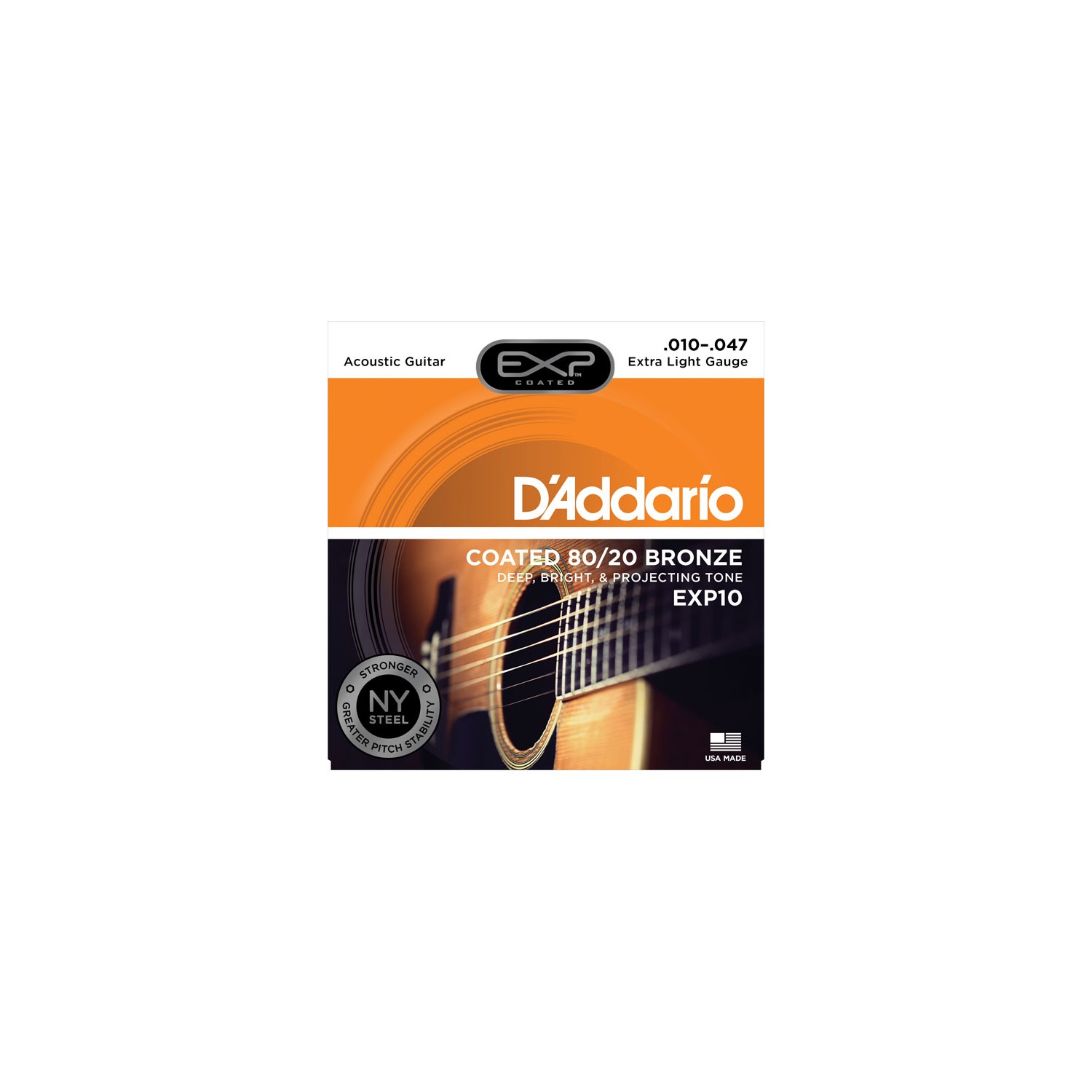 D'Addario EXP10 Coated 80/20 Bronze, Extra Light, 10-47 Takım Tel - Akustik gitar teli 010-047